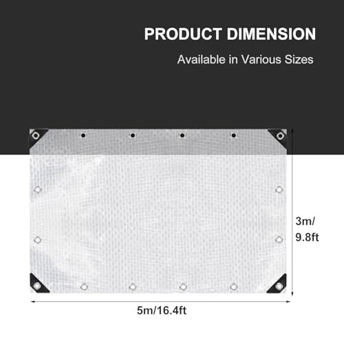 Honsaifau Clear Tarpaulin Waterproof Heavy-Duty: 3m x 5m UV Resistant 130GSM PE Sheet with Reinforced Grommets for Garden Greenhouse Outdoor Furniture & Ground Use - Image 3