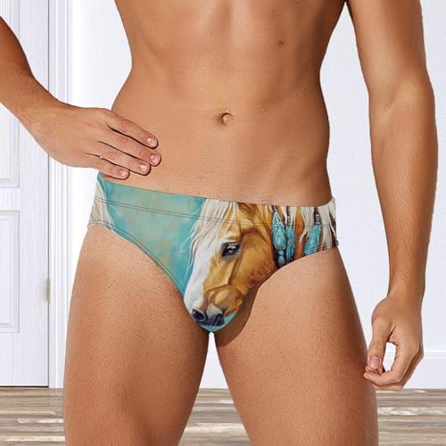 Indian Horse Printed Swim Briefs for Men Sexy Bikini Swimwear Elastic Beach Trunks Bathing Suit2