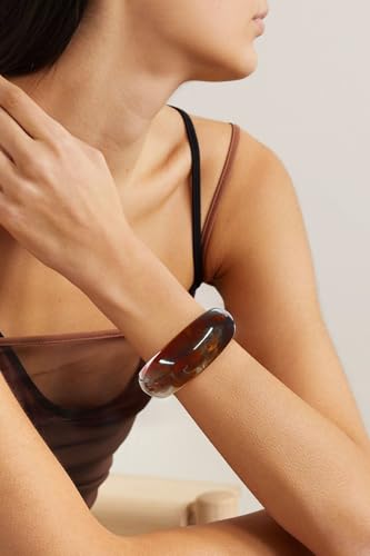 WOWORAMA Acrylic Resin Cuff Bracelet for Women Colorful Acrylic Dome Open Bangles Beige Tortoise Brown Chunky Mottled Acetate Resin Bracelets Jewelry