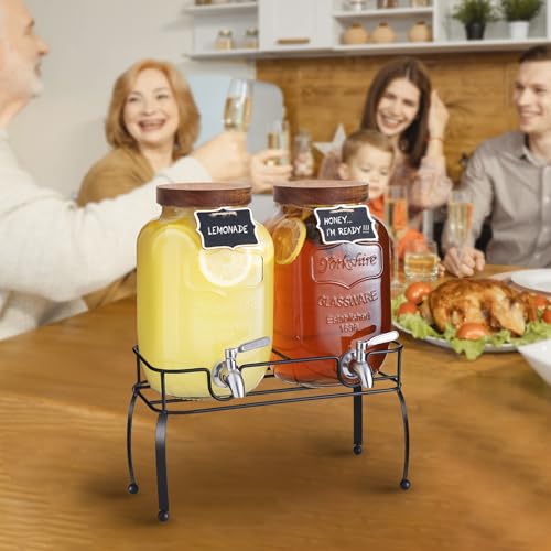 mustry Glass Drink Dispenser for Parties, 1 Gallon Beverage Dispenser with Stand and Spigot Solid Stainless Steel, Used as Lemonade Dispenser Sun Tea Jar Kombucha Jar, Set of 2 by mustry - Image 7