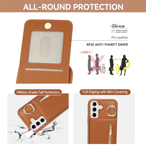 KYFSJPT Crossbody Wallet Case for Samsung Galaxy S26 Ultra, with Card Slots Zipper Pocket Case, Flip Folio Purse RFID Blocking with Ring Kickstand Detachable Strap-Brown by KYFSJPT - Used condition - Image 4