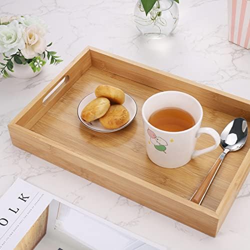 Fentar Wooden Tray, Bamboo Tray with Handles, Rectangular Trays for Food Serving, Dinner Breakfast Tray, Food Tray, Trays for Eating, Rustic Wooden Serving Tray for Tea Coffee Snack (38 x 25 x 5cm)