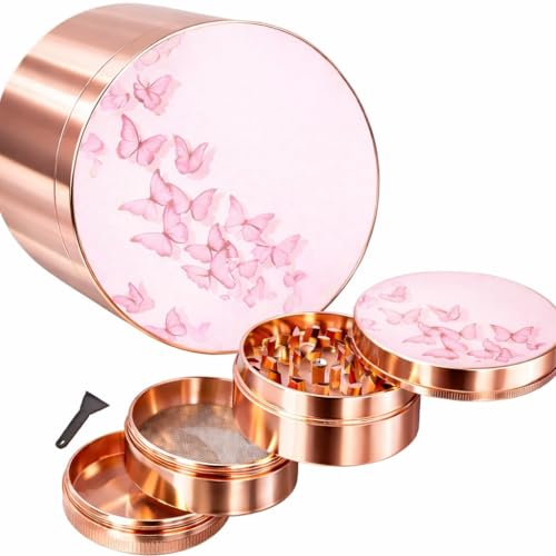 Pink Grinder - Four Piece Grinder with Full Print, Magnetic Top, Shark Teeth & Pollen Catcher - for Tobacco, Dry Herbs & Spices