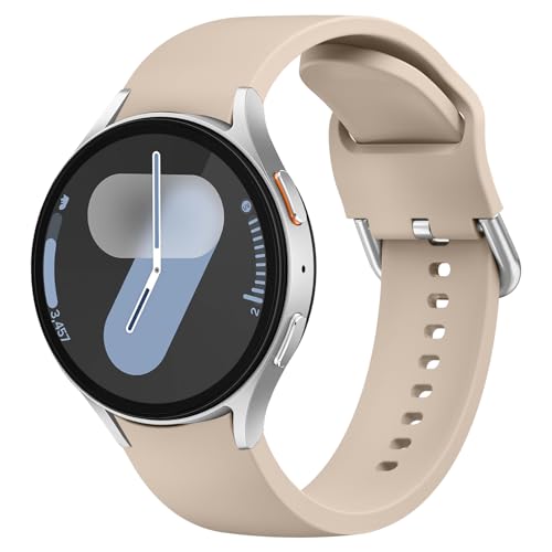 Tobfit Compatible with Samsung Galaxy Watch 7 6 5 4 FE Band 40mm 44mm Women Men, Soft Silicone Sport No Gap Galaxy Watch Band for Galaxy Watch 7/FE/6 Classic/5 Pro/4 Classic, Beige