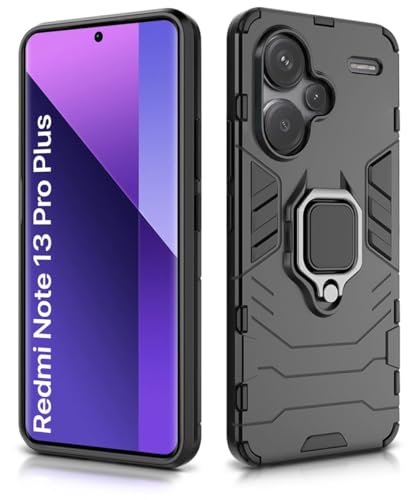 Image of WOW IMAGINE Shock Proof Back Case Mobile Cover for Xiaomi Mi Redmi Note 13 Pro Plus 5G | Back Cover Case (Tough Armor | Hybrid PC + TPU | Ring Holder & in-Built Kickstand | Black)