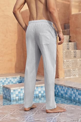 Herrenmodell der Runcati Sommerhose in Olivgrün - Detailansicht von Runcati Leinenhose Herren Sommer Loose Fit – Deal...
