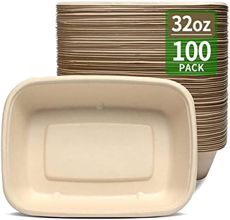 Amazon.com: JAYEEY 32OZ Rectangle Disposable bowls with clear lids ...