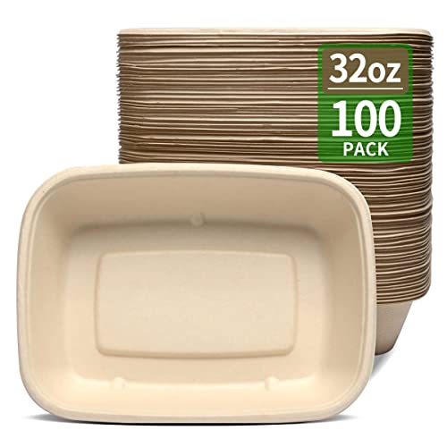 bloomoon 100 Pack 32 oz Large Paper Bowls, Chipo-tle Style Disposable Bowls for Nacho Burrito Taco Salads, Seafood Boil Crawfish Serving Bowls,100 BOWLS ONLY by bloomoon - Used condition - US$30.40