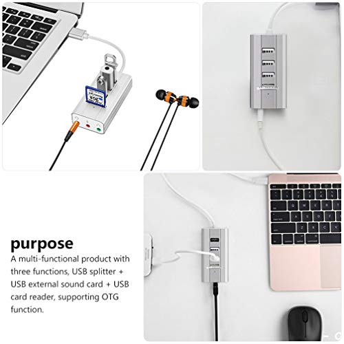 ULTECHNOVO Adaptador de Ãudio Usb Placa de Som EstÃ©reo Externo 3 Portas Tipo-C Conversor Adaptador