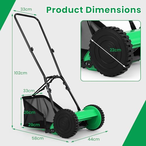 COSTWAY Hand Push Lawnmower, Manual Lawn Mower with 30cm Cutting Width, 18.5L Grass Box and 15-40 mm Adjustable Cutting Heights, Walk-Behind Blade Push Reel Grass Sweeper (Green) - Image 7