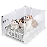 Lounsweer XXXL Stainless Steel Litter Box for Small Cat Hamster Rabbits, 27.5 x 20 x 4 Inch Large Litter Box with Shield, Low Entry for Multiple Kittens, Senior, or Injured Cats, Easy to Clean