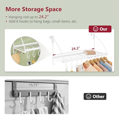 Tajsoon Over Door Clothes Hanger with Storage Rack and 6 Hooks, Extended Over The Door Clothes Rack for Hanging Coat for Bathroom, Bedroom, Living Room, White by Tajsoon - Used condition - Image 5