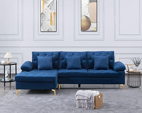 LCH L-Shape 4-Seat Couch Modern Reversible Modular Sectional Sofa, Upholstered 96.5 ”Left Hand Facing Sofa & Chaise, Navy Blue