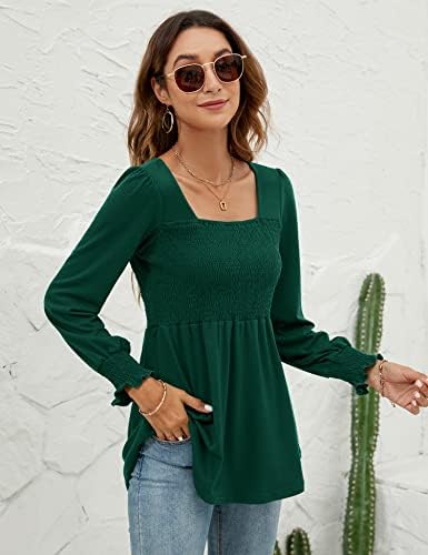 LOMON Blouses for Women Puff Long Sleeve Shirts Square Neck Cute Casual Smocked Tunic Tops Spring Fall Winter Clothes S-XL 3 LOMON Blouses for Women Puff Long Sleeve Shirts Square Neck Cute Casual Smocked Tunic Tops Spring Fall Winter Clothes S-XL