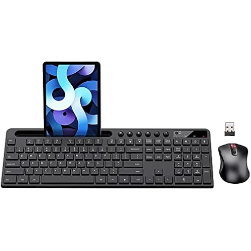 MARVO Wirelss Keyboard and Mouse Combo with Phone Holder, Full-Size, Black