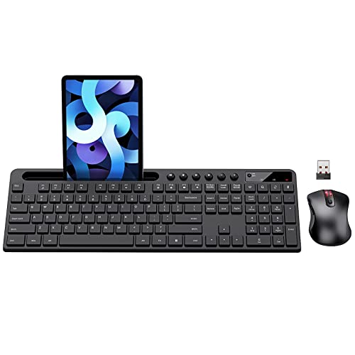Wireless Keyboard and Mouse Combo, MARVO 2.4G Ergonomic Wireless Computer Keyboard with Phone Tablet Holder, Silent Mouse with 6 Button, Compatible with MacBook, Windows (Black) by MARVO - Used condition - US$18.93