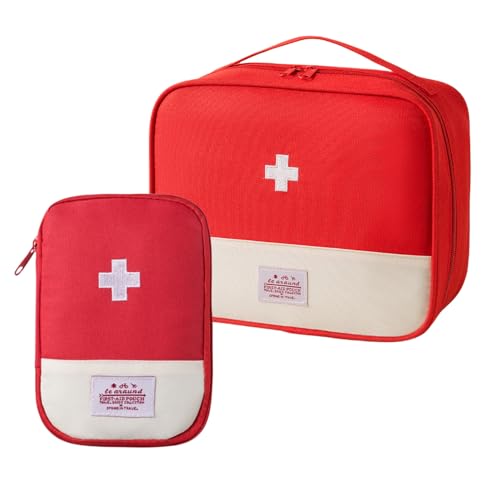 Fenglin-joy Medikament Tasche,2 Pcs Tragbar Reiseapotheke Tasche Medikamententasche wasserdichte Medizin Aufbewahrungstasche für Reisen Camping zu Hause Wandern (Rot)