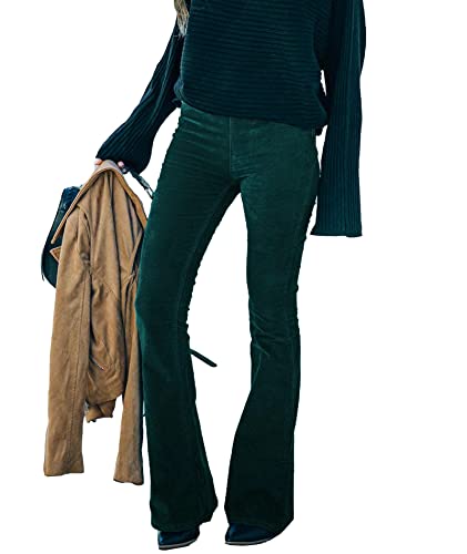 SOMTHRON Women's Corduroy Flare Pants Elastic Waist Slim Fit Bell Bottom Retro Wide Leg Long Trousers2