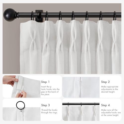 Madison Park Pinch Pleated Window Curtains, Soft Light Filtering Window Panel for Living Room Bedroom, Poly-Linen Blend Pinch Pleat Drapes with Hooks, 2 Pieces– 40”W x 102”L Emery White by Madison Park - Image 9
