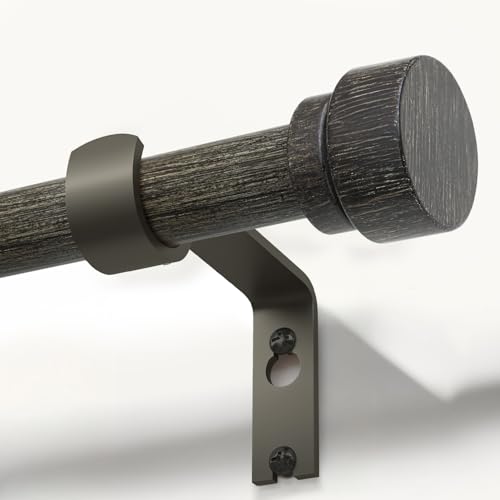Lootkell Black Walnut Wood Curtain Rods for Windows 66 to 120 1" Diameter Heavy Duty Window Curtain Rod Adjustable with Handmade Wood Grain Design for Living Room Bedroom Kitchen Farmhouse Outdoor