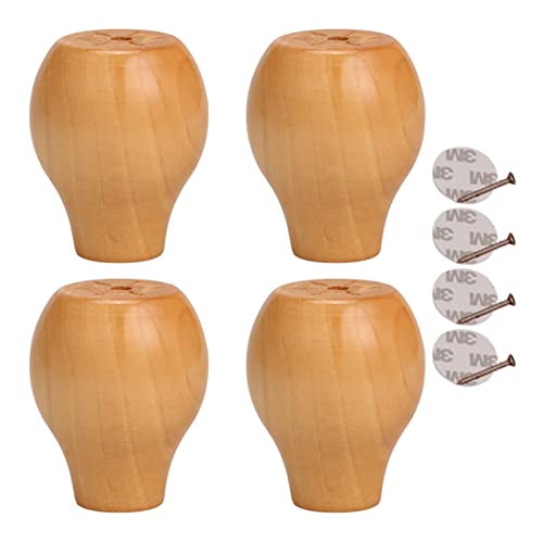 Lot de 4 Pieds de Meubles en Bois Massif, Pattes de Armoire Rond, Remplacement Rehausseur de Bille en Bois de Lotus, pour Fauteuil Commode Canapé Table Basse (6cm/2.36in,Varnish Color)