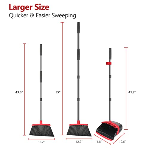 Broom And Dustpan Set, Dust Pan And Broom Combo For Floor Cleaning Dustpan With Teeth For Home Kitchen Lobby Upright Standing Dustpan And Broom Set Long Handle Broom Heavy Duty For Indoor Outdoor #TOP3