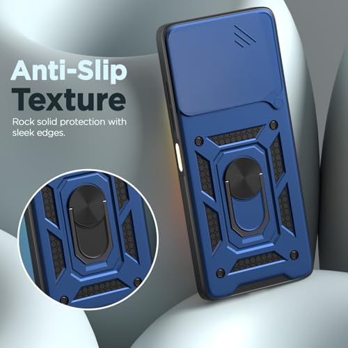 Image of Pikkme D10 Tough Armor Bumper Case | 360 Protection Case | Sliding Camera Shield Cover & Ring Holder Stand Back Cover for Vivo T3 Pro 5G / iQOO Z9s Pro 5G (Blue)
