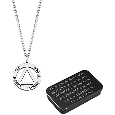 BNQL AA Symbol Necklace AA Recovery Gifts Alcoholics Anonymous Gifts Serenity Prayer Sobriety Gifts Courage Wisdom AA Jewelry Inspirational Gifts (AA necklace) Cover