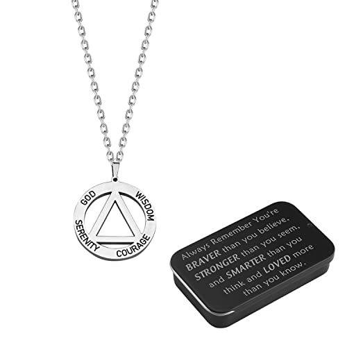 BNQL AA Symbol Necklace AA Recovery Gifts Alcoholics Anonymous Gifts Serenity Prayer Sobriety Gifts Courage Wisdom AA Jewelry Inspirational Gifts (AA necklace)