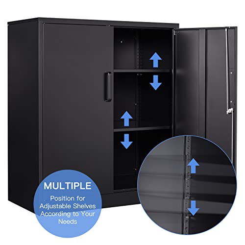 Yizosh Metal Garage Storage Cabinet With 2 Doors And 2 Adjustable Shelves - 35.5" Steel Lockable File Locking Counter Cabinet For Home Office,Gym,School（Black） #TOP6