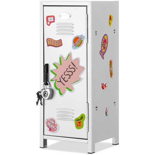 Image of Vercraft Mini Locker with Lock Keys Stickers 10.8inch Small Storage Locker Desk Locker Metal Small Locker Miniature Storage Locker Functional Safe Metal Locker for Desktop Bedroom Home Office (White)