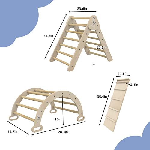 Xihatoy Foldable Climbing Triangle With Ramp Pikler Triangle Climber Set For Kids 3 In 1 Wooden Montessori Set Rocking Arch Climber Rocker Structure Indoor Play Equipment For Toddlers M Size #TOP1