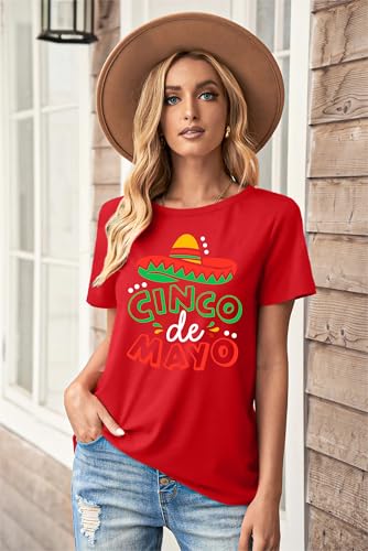 Cinco De Mayo Shirt Women: Let's Fiesta Shirt Mexican Party T-Shirt Graphic Tee Funny Letter Print Tops (Red4, Large) — view 2