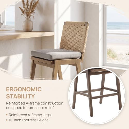 Image of 27 inch Woven Linen Counter Stools Set of 2, Grey