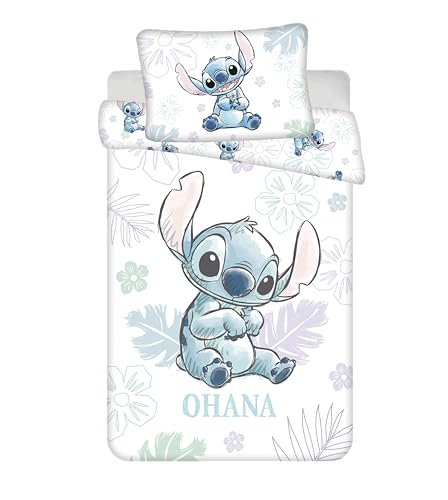 Disney Stitch Parure de lit Junior | Housse de Couette 100 x 135 cm + taie d'oreiller 40 x 60 cm, 100% Coton | Parure de lit pour bébé Parfaite pour Les...