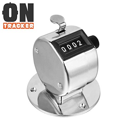 Desk Tally Counter with Base, Metal Mechanical Desktop Counter Clicker with Base Mount, Resettable Manual 4 Digit Registers 0-9999 Clicker Counter with Chrome Plated for Bank Counter Event
