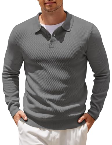 COOFANDY Polo Tricoté Homme Manches Longues Pulls Coupe Régulière Pull Polo Uni Hiver Bureau Pull...