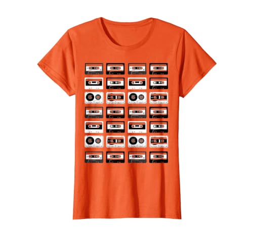 Cassette Tapes Audio Mixtapes 1980s Music Radio DJ T-Shirt, Women, Orange, X-Large