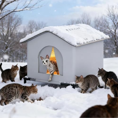 Insulated Outdoor Cat House for Winter - Weatherproof Waterproof Shelter for Stray & Feral Cats, Cozy Fleece-Lined Kennel with Sponge Layer & Raised Floor