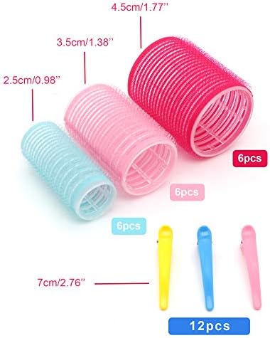 KHEERANA 30 Pieces Hair Rollers - 18 Self Grip Rollers, 12 Duckbill Clips 2 Combs 1 Braid Device - Salon Hairdressing Hair Curlers 44mm, 36mm And 25mm for Curling and Hair Styling (30 Psc)