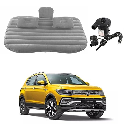 Image of Oshotto Multifunctional Car Travel Bed Mattress with Two Air Pillows, Car Air Pump Compatible with Volkswagen Taigun (Grey)
