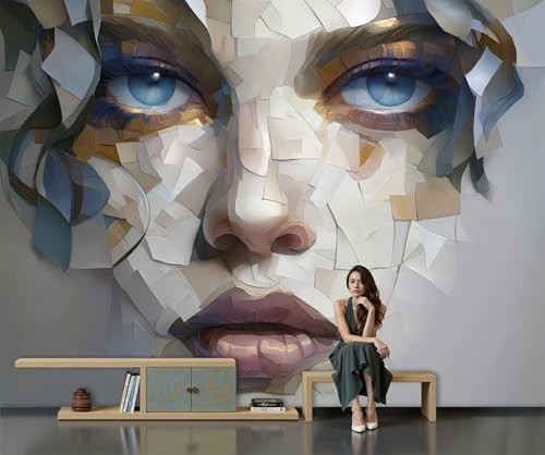 DLERFLOVR Papel Pintado Primer Plano De Un Rostro Fotomurales Escultura De Fragmentos Pegatinas de Hogar Gris Arte de Pared Decorativos Pared para Dormitorio Salón Pasillo Fondo de TV, 200x140cm