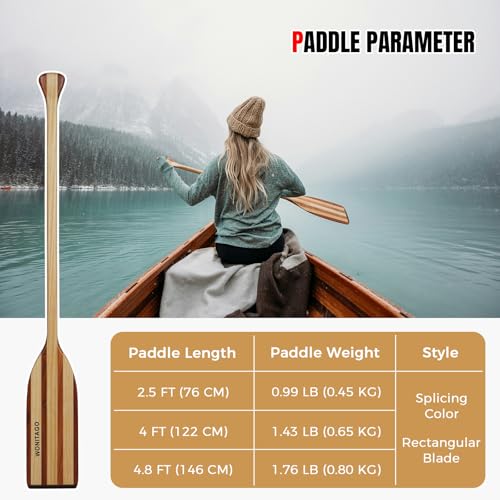 image for WONITAGO Wooden Canoe Paddle with Ergonomic Palm Grip and Anti-Collisi