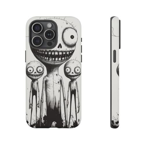 Coque iPhone 15 Pro Max noire Monochrome Slim Creepy Monsters rigide mate