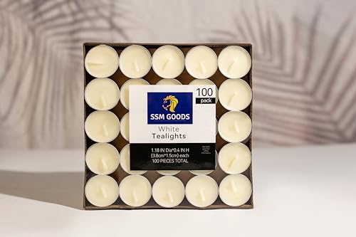 Unscented Tea Light Candles – 100 Pack | Long Burning, Smokeless, Dripless – White Tealights for Weddings, Home Décor, Spa, Events, Emergency Use – Standard Size (1.5 inch) – Bulk Value Set