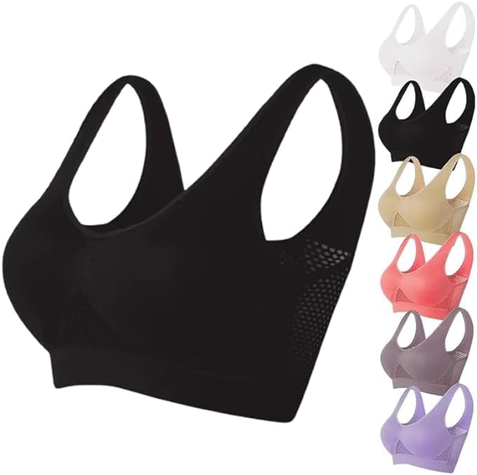 2024 New Upgrade Breathable Cool Liftup Air Bra Mesh Sports Bra for Women - Comfortable Full Support - Large Size Options Available (UK Alpha XXL Regular Black)
