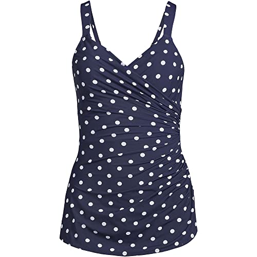 Lands' End Womens Slender V-Neck Tunic One Piece Swimsuit Deep Sea Polka Dot Long Torso 18 #TOP23