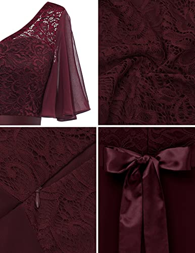 Berylove Wedding Guest Dresses For Women 2023 Formal Midi Dress Elegant Lace V Neck Short Sleeve Handkerchief Dress Vintage Cocktail Prom Dress Blp7057 Burgundy 2Xl #TOP5