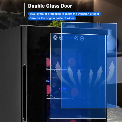 Iceblue Wine Fridge, Digital Temperature Control White & Red Wine 6 Bottle Wine Cooler with Wine Rack, Champagne Wine Cooler Refrigerator for Bar, Home, Kitchen, Gift - Black