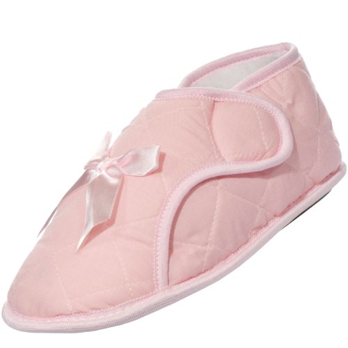 Benefit Wear Women's Edema Bootie Slipper for Swollen Feet | Lightweight Slippers with Hook & Loop Closure, Foam Cushioning Anti-Skid Rubber Sole (Medium, Light Pink)